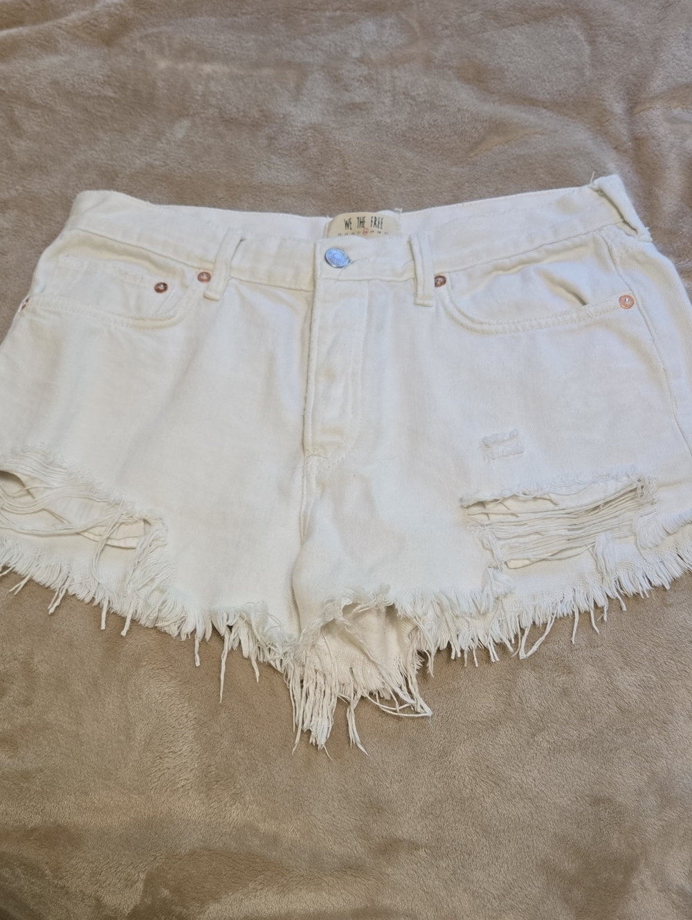 We The Free White Distressed Denim Cutoff Shorts